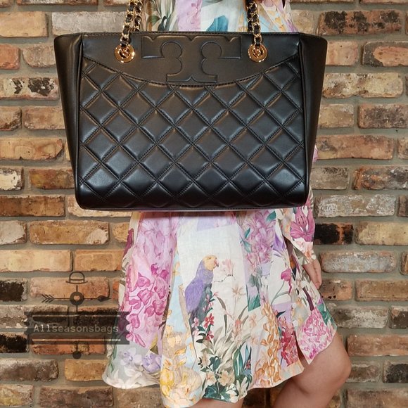 Tory Burch Small Savannah Flat Tote Black Leather - Picture 6 of 14